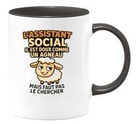 quotedazur - Mug Personnalisé Humour Assistant Social, Doux Comme Un Agneau, Mais Pas À Chercher Cadeau Original Tasse Et Courageux - Noir/Céramique