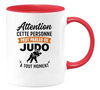 quotedazur - Mug Personnalisé Humour Attention Cette Personne Peut Parler De Judo À Tout Moment Cadeau Original Tasse Parfaite Pour Noël Amateurs Passionnés - Rouge/Céramique