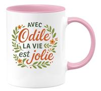 quotedazur - Mug Personnalisé Humour Avec Odile, La Vie Devient Plus Jolie Un Cadeau Original Plein De Douceur Idée Parfaite Tasse Pour Femme Élégante Et Dynamique - Rose/Céramique