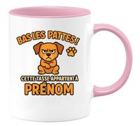 quotedazur - Mug Personnalisé Humour Bas Les Pattes Tasse Destinée À Prénom Idée Cadeau Originale Pour Prénoms Uniques - Rose/Céramique