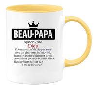 quotedazur - Mug Personnalisé Humour Beau-Papa Synonyme De Dieu, Homme Parfait, Charismatique, Drôle, Humble Et Toujours Plein Bonnes Idées. Idée Cadeau Noël Originale Tasse Unique - Jaune/Céramique