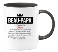 quotedazur - Mug Personnalisé Humour Beau-Papa Synonyme De Dieu, Homme Parfait, Charismatique, Drôle, Humble Et Toujours Plein Bonnes Idées. Idée Cadeau Noël Originale Tasse Unique - Noir/Céramique