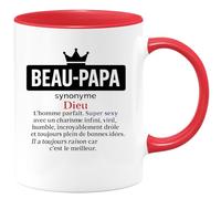 quotedazur - Mug Personnalisé Humour Beau- Papa Synonyme De Dieu, Homme Parfait, Charismatique, Drôle, Humble Et Toujours Plein Bonnes Idées. Idée Cadeau Originale Tasse Unique - Rouge/Céramique