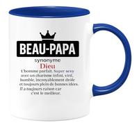 quotedazur - Mug Personnalisé Humour Beau-Papa Synonyme De Dieu, Homme Parfait, Charismatique, Drôle, Humble Et Toujours Plein Bonnes Idées. Idée Cadeau Noël Originale Tasse Unique - Bleu/Céramique