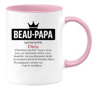 quotedazur - Mug Personnalisé Humour Beau-Papa Synonyme De Dieu, Homme Parfait, Charismatique, Drôle, Humble Et Toujours Plein Bonnes Idées. Idée Cadeau Noël Originale Tasse Unique - Rose/Céramique