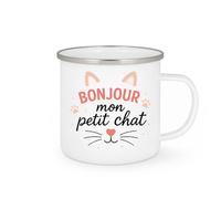 quotedazur - Mug Personnalisé Humour Bonjour Mon Petit Chat Mot Doux Pour Femme Cadeau Noël Original Tasse Idée Douce Et Mignonne - Blanc/Émaillé