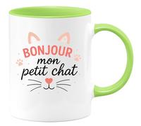 quotedazur - Mug Personnalisé Humour Bonjour Mon Petit Chat Mot Doux Pour Femme Cadeau Noël Original Tasse Idée Douce Et Mignonne - Vert/Céramique