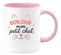 quotedazur - Mug Personnalisé Humour Bonjour Mon Petit Chat Mot Doux Pour Femme Cadeau Noël Original Tasse Idée Douce Et Mignonne - Rose/Céramique