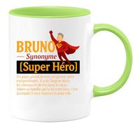 quotedazur - Mug Personnalisé Humour Bruno Synonyme Super Héro Un Papa Et Grand- Père Extraordinaire, Au Cœur D'Or Adore Sa Famille Cadeau Original Parfait Tasse Pour Héros, Amour - Vert/Céramique