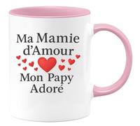 quotedazur - Mug Personnalisé Humour Cadeau Ma Mamie D'Amour Et Mon Papy Adoré, Pour Noël Grands- Parents Chéris Idée Originale Tasse Adorés Futur Papou Pépé Fête Des Grand-Pères Papi - Rose/Céramique