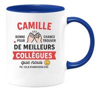 quotedazur - Mug Personnalisé Humour Camille, Bonne Chance Pour Trouver De Meilleurs Collègues Que Nous (Cela N'Arrivera Pas) Cadeau Original Unique Collègue, Tasse - Bleu/Céramique