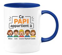 quotedazur - Mug Personnalisé Humour Ce Papi Appartient À Alice, Léo, Louise, Raphaël Et Cécile Cadeau Original Tasse Pour Noël Grand-Père Unique Chaleureux - Bleu/Céramique