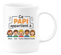 quotedazur - Mug Personnalisé Humour Ce Papi Appartient À Alice, Léo, Louise, Raphaël Et Cécile Cadeau Original Tasse Pour Noël Grand-Père Unique Chaleureux - Blanc/Céramique