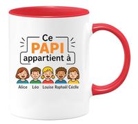 quotedazur - Mug Personnalisé Humour Ce Papi Appartient À Alice, Léo, Louise, Raphaël Et Cécile Cadeau Original Tasse Pour Noël Grand-Père Unique Chaleureux - Rouge/Céramique