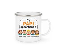 quotedazur - Mug Personnalisé Humour Ce Papi Appartient À Alice, Léo, Louise, Raphaël Et Cécile Cadeau Original Tasse Pour Noël Grand-Père Unique Chaleureux - Blanc/Émaillé