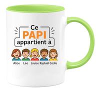 quotedazur - Mug Personnalisé Humour Ce Papi Appartient À Alice, Léo, Louise, Raphaël Et Cécile Cadeau Original Tasse Pour Noël Grand-Père Unique Chaleureux - Vert/Céramique