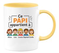 quotedazur - Mug Personnalisé Humour Ce Papi Appartient À Alice, Léo, Louise, Raphaël Et Cécile Cadeau Original Tasse Pour Noël Grand-Père Unique Chaleureux - Jaune/Céramique