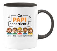 quotedazur - Mug Personnalisé Humour Ce Papi Appartient À Alice, Léo, Louise, Raphaël Et Cécile Cadeau Original Tasse Pour Noël Grand-Père Unique Chaleureux - Noir/Céramique