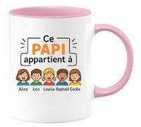 quotedazur - Mug Personnalisé Humour Ce Papi Appartient À Alice, Léo, Louise, Raphaël Et Cécile Cadeau Original Tasse Pour Noël Grand-Père Unique Chaleureux - Rose/Céramique