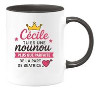 quotedazur - Mug Personnalisé Humour Cécile, Nounou Plus Que Parfaite, Un Cadeau Chaleureux De Béatrice Idéal Pour Noël Tasse Unique Et Originale - Noir/Céramique