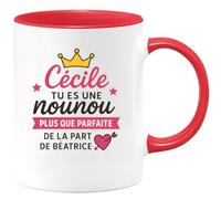 quotedazur - Mug Personnalisé Humour Cécile, Nounou Plus Que Parfaite, Un Cadeau Chaleureux De Béatrice Idéal Pour Noël Tasse Unique Et Originale - Rouge/Céramique