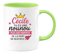 quotedazur - Mug Personnalisé Humour Cécile, Nounou Plus Que Parfaite, Un Cadeau Chaleureux De Béatrice Idéal Pour Noël Tasse Unique Et Originale - Vert/Céramique