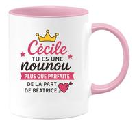 quotedazur - Mug Personnalisé Humour Cécile, Nounou Plus Que Parfaite, Un Cadeau Chaleureux De Béatrice Idéal Pour Noël Tasse Unique Et Originale - Rose/Céramique