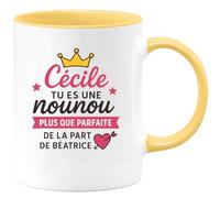 quotedazur - Mug Personnalisé Humour Cécile, Nounou Plus Que Parfaite, Un Cadeau Chaleureux De Béatrice Idéal Pour Noël Tasse Unique Et Originale - Jaune/Céramique