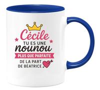quotedazur - Mug Personnalisé Humour Cécile, Nounou Plus Que Parfaite, Un Cadeau Chaleureux De Béatrice Idéal Pour Noël Tasse Unique Et Originale - Bleu/Céramique