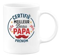 quotedazur - Mug Personnalisé Humour Certifié Meilleur Beau Papa Cadeau Original Tasse Avec Prénom Idée Unique Et Pour Noël Exceptionnel Futur Anniversaire Fête Des Pères - Blanc/Céramique