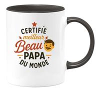 quotedazur - Mug Personnalisé Humour Certifié Meilleur Beau Papa Du Monde Cadeau Tasse Unique Pour Noël Homme Original Parfaite Fête Des Pères Et Anniversaires Futur Annonce Naissance - Noir/Céramique