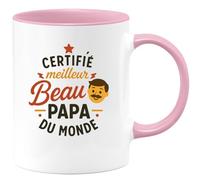 quotedazur - Mug Personnalisé Humour Certifié Meilleur Beau Papa Du Monde Cadeau Tasse Unique Pour Noël Homme Original Parfaite Fête Des Pères Et Anniversaires Futur Annonce Naissance - Rose/Céramique