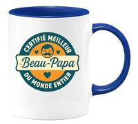 quotedazur - Mug Personnalisé Humour Certifié Meilleur Beau-Papa Du Monde Entier Cadeau En Tasse Idée Originale Avec Pour Noël Unique - Bleu/Céramique