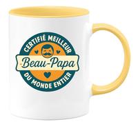 quotedazur - Mug Personnalisé Humour Certifié Meilleur Beau-Papa Du Monde Entier Cadeau En Tasse Idée Originale Avec Pour Noël Unique - Jaune/Céramique