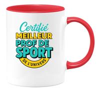 quotedazur - Mug Personnalisé Humour Certifié Meilleur Prof De Sport L'Univers Unique Et Déco Cadeau Original Tasse Pour Noël Sportif Entraîneur Passionné - Rouge/Céramique