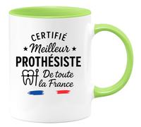 quotedazur - Mug Personnalisé Humour Certifié Meilleur Prothésiste De France, Cadeau Tasse Prestige Original Pour Noël Unique À Offrir - Vert/Céramique