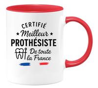 quotedazur - Mug Personnalisé Humour Certifié Meilleur Prothésiste De France, Cadeau Tasse Prestige Original Pour Noël Unique À Offrir - Rouge/Céramique