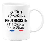 quotedazur - Mug Personnalisé Humour Certifié Meilleur Prothésiste De France, Cadeau Tasse Prestige Original Pour Noël Unique À Offrir - Blanc/Céramique
