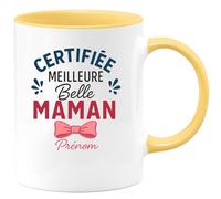 quotedazur - Mug Personnalisé Humour Certifié Meilleure Belle-Maman Avec Prénom Cadeau Original Tasse Unique Pour Noël Parfait Toutes Les Occasions - Jaune/Céramique