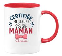 quotedazur - Mug Personnalisé Humour Certifié Meilleure Belle-Maman Avec Prénom Cadeau Original Tasse Unique Pour Noël Parfait Toutes Les Occasions - Rouge/Céramique