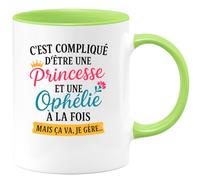 quotedazur - Mug Personnalisé Humour C'Est Compliqué D'Être Une Princesse Et Ophelie À La Fois, Mais Je Gère Idée Cadeau Originale Tasse Pour Noël Femme - Vert/Céramique