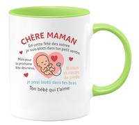 quotedazur - Mug Personnalisé Humour Chère Maman, Fête Des Mères Bébé Blotti Dans Ton Ventre, Bientôt Tes Bras, Bisous Et Amour Idée Cadeau Originale Tasse Pour Noël Tendre Émouvante - Vert/Céramique