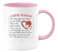 quotedazur - Mug Personnalisé Humour Chère Maman, Pour La Fête Des Mères, Un Bébé Blotti Dans Ton Ventre Et Bientôt Tes Bras Cadeau Original Idéal Noël Tasse - Rose/Céramique