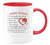 quotedazur - Mug Personnalisé Humour Chère Maman, Pour La Fête Des Mères, Un Bébé Blotti Dans Ton Ventre Et Bientôt Tes Bras Cadeau Original Idéal Noël Tasse - Rouge/Céramique