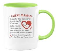 quotedazur - Mug Personnalisé Humour Chère Maman, Pour La Fête Des Mères, Un Bébé Blotti Dans Ton Ventre Et Bientôt Tes Bras Cadeau Original Idéal Noël Tasse - Vert/Céramique