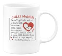 quotedazur - Mug Personnalisé Humour Chère Maman, Pour La Fête Des Mères, Un Bébé Blotti Dans Ton Ventre Et Bientôt Tes Bras Cadeau Original Idéal Noël Tasse - Blanc/Céramique