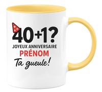 quotedazur - Mug Personnalisé Humour Choisissez Le Prénom! 40+1 Joyeux Anniversaire Ta Gueule Humoristique Idée Cadeau Noël Originale Avec Tasse Masculin - Jaune/Céramique