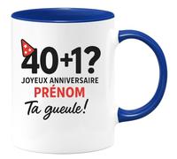 quotedazur - Mug Personnalisé Humour Choisissez Le Prénom! 40+1 Joyeux Anniversaire Ta Gueule Humoristique Idée Cadeau Noël Originale Avec Tasse Masculin - Bleu/Céramique