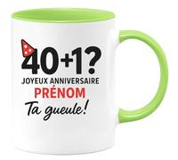 quotedazur - Mug Personnalisé Humour Choisissez Le Prénom! 40+1 Joyeux Anniversaire Ta Gueule Humoristique Idée Cadeau Noël Originale Avec Tasse Masculin - Vert/Céramique