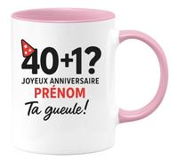 quotedazur - Mug Personnalisé Humour Choisissez Le Prénom! 40+1 Joyeux Anniversaire Ta Gueule Humoristique Idée Cadeau Noël Originale Avec Tasse Masculin - Rose/Céramique